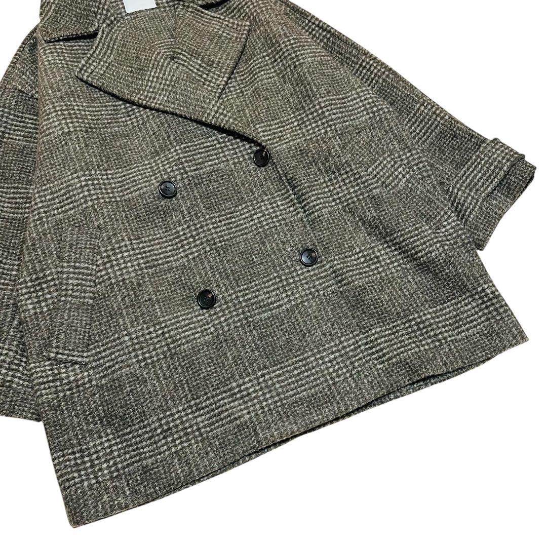 美品✨24AW spick&span Wスライバーチェックハーフコート　ブラウン