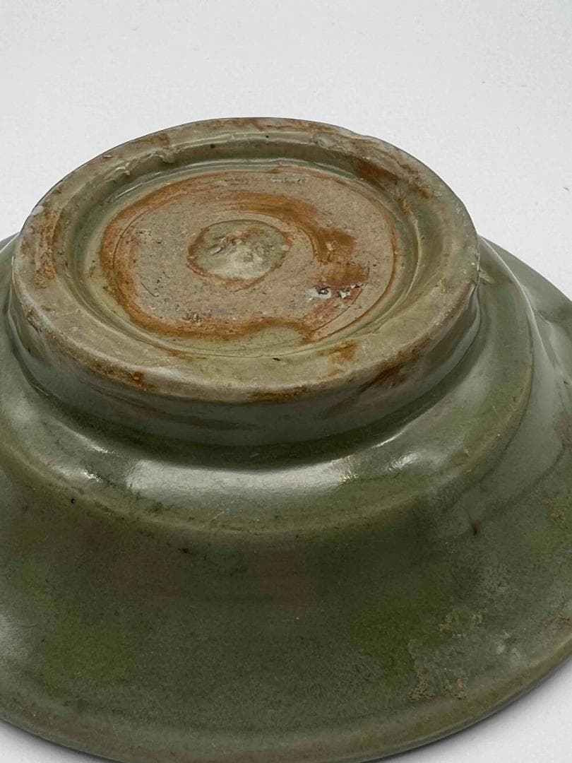 南宋時代　青磁　龍泉窯小盤　青磁弦文皿　唐物　古賞物　時代物(A-73)