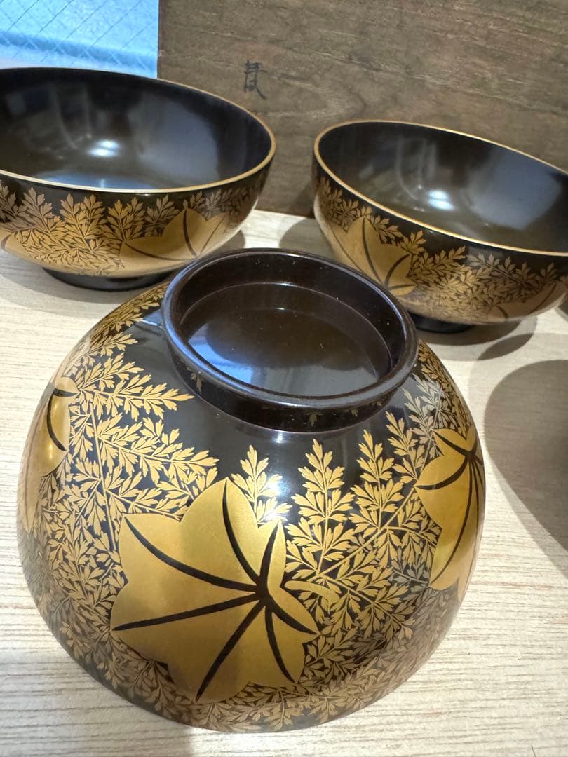 金蒔絵　塗師 金森春次　吸物椀　十客　共箱　長期保管品