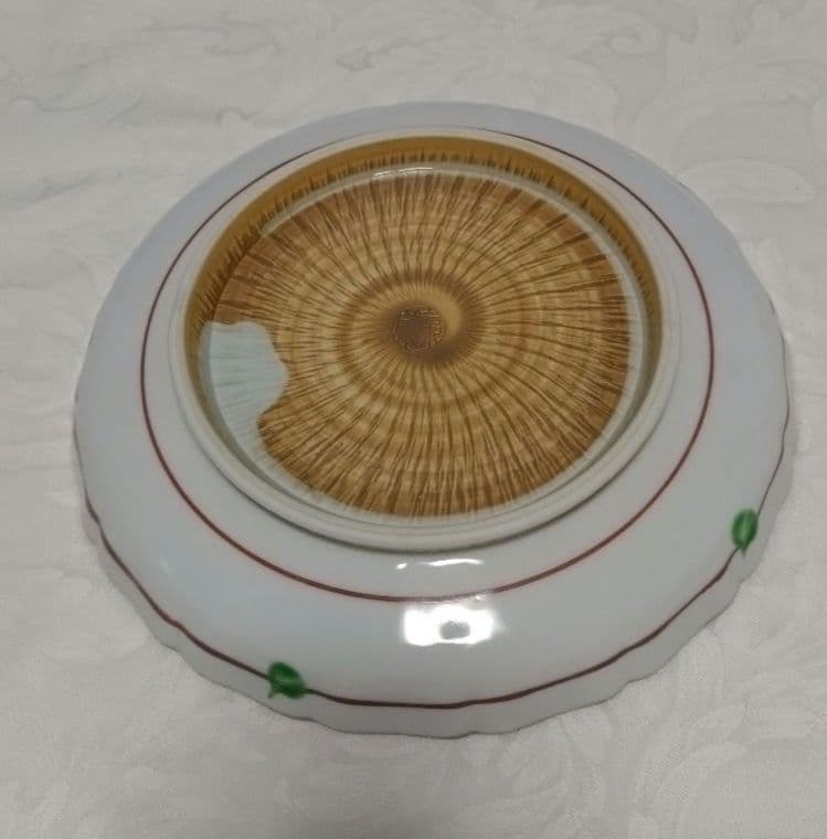 京焼 清水焼 京泉 赤絵渕花鳥小紋 7号輪花皿 ４枚　中皿 取り皿