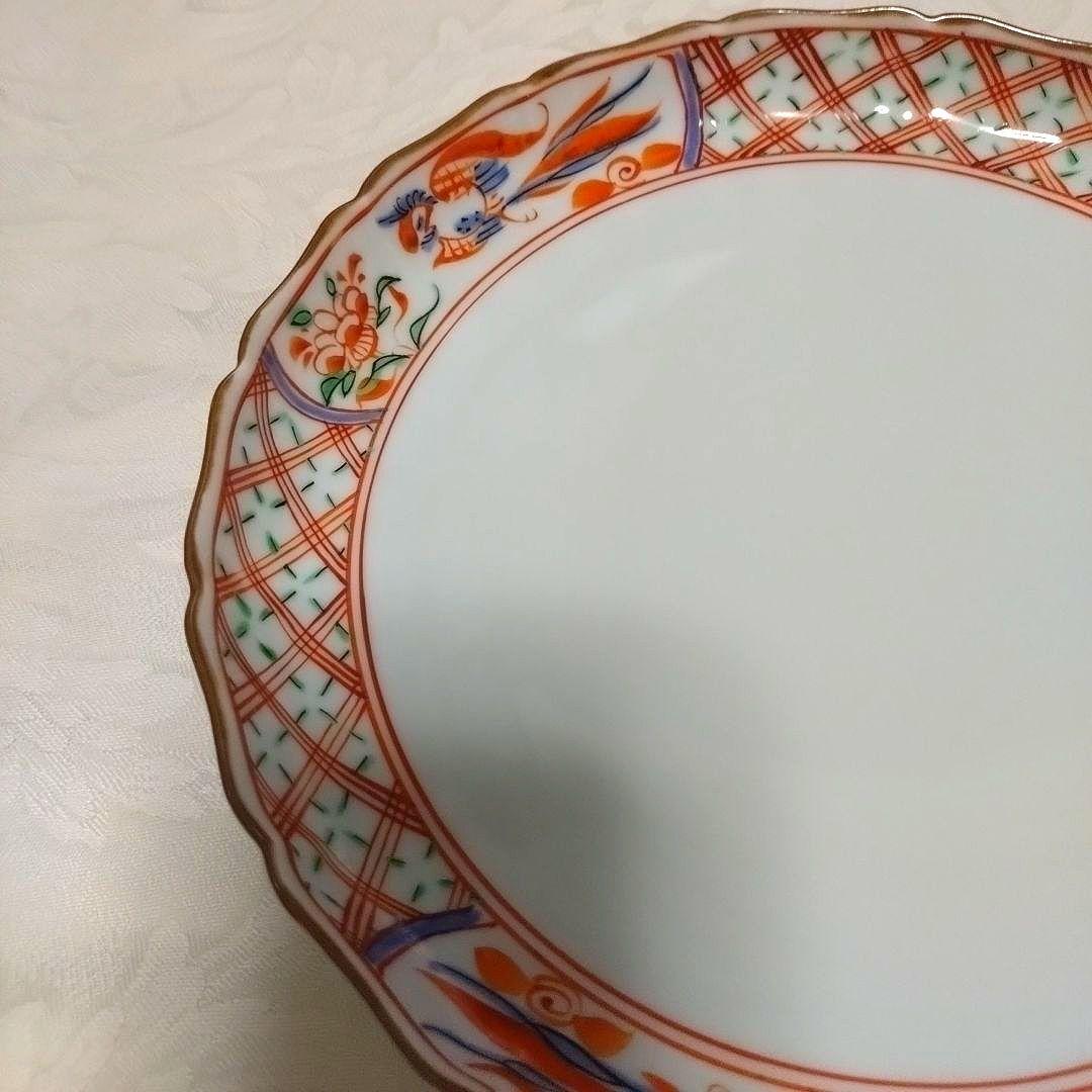 京焼 清水焼 京泉 赤絵渕花鳥小紋 7号輪花皿 ４枚　中皿 取り皿