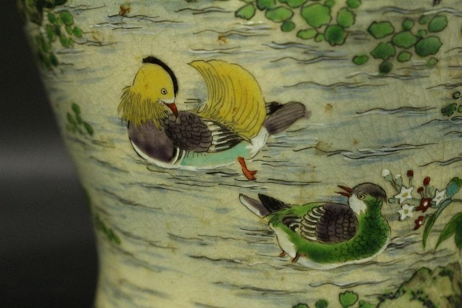 京薩摩 錦光山 細密画 花鳥 花瓶 明治(ZE499)