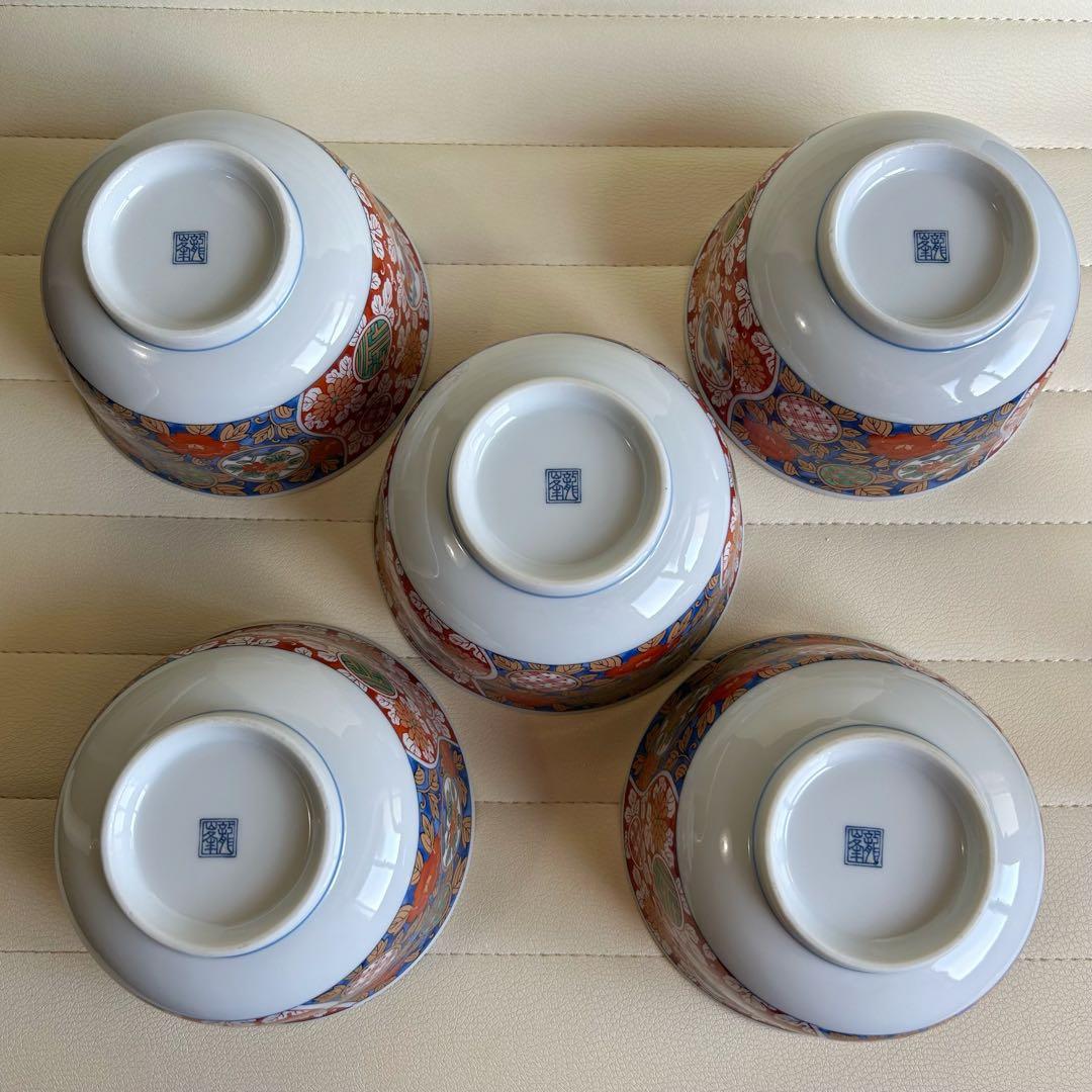 龍峰窯　蓋付きどんぶり揃　5客　丼ぶり　蓋付き碗　色絵　金彩古伊万里　和食器