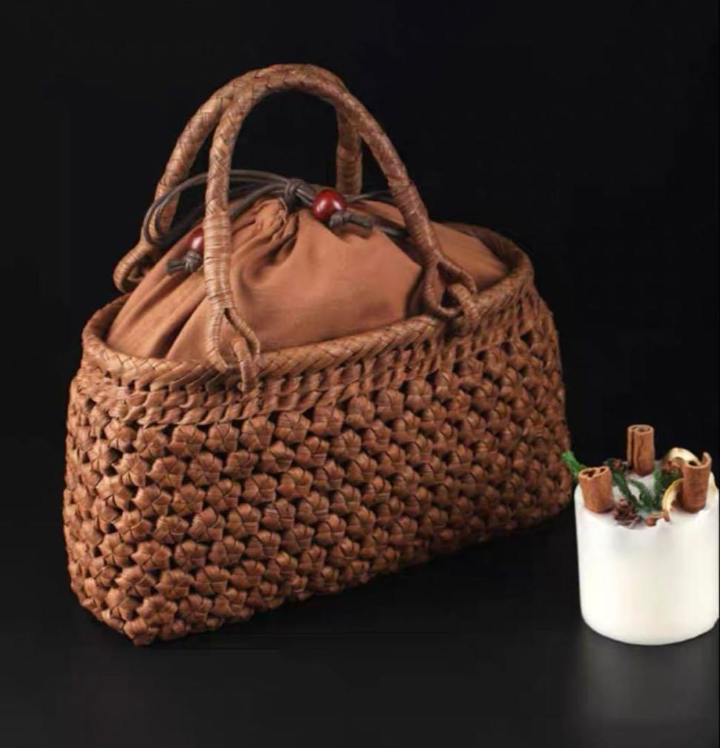 山葡萄かごバッグ 新品バッグ 手提げ 籠 保存袋付き 手作りバッグ