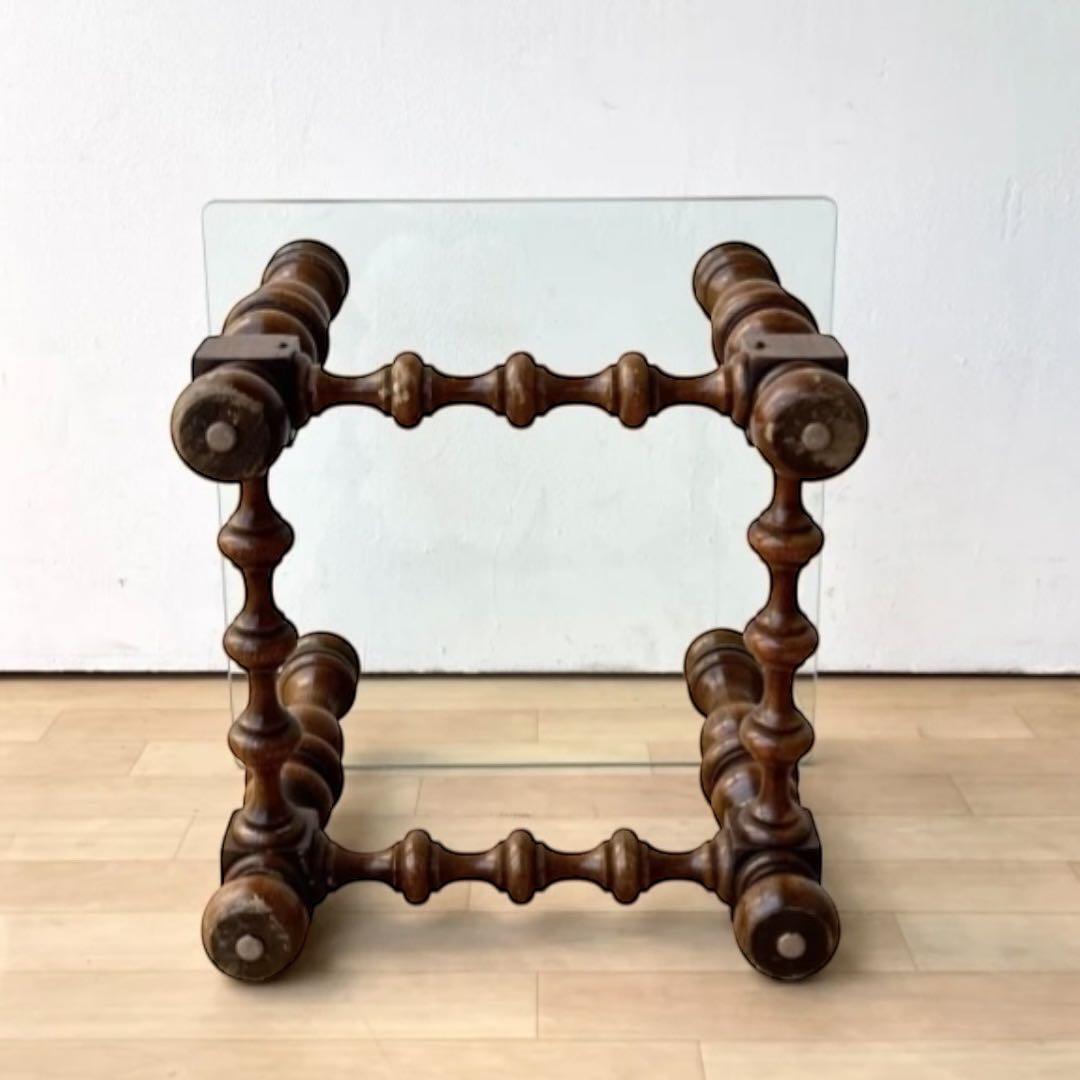 1970s アメリカ製　ヴィンテージ 木製×ガラス サイドテーブル 正方形