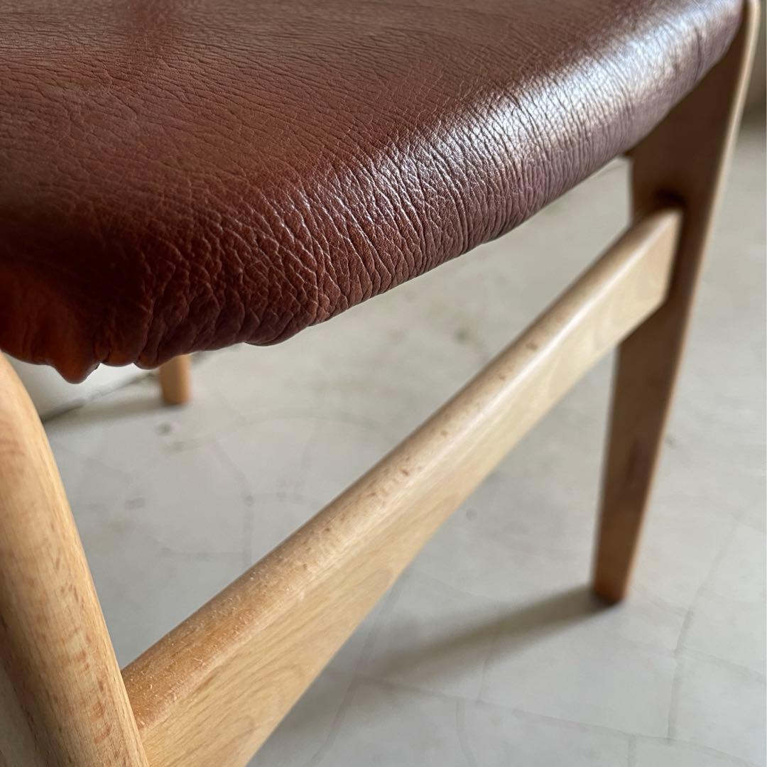 天然木無垢材　ラダーバックチェア　ダイニングチェア　本革シボレザー張り