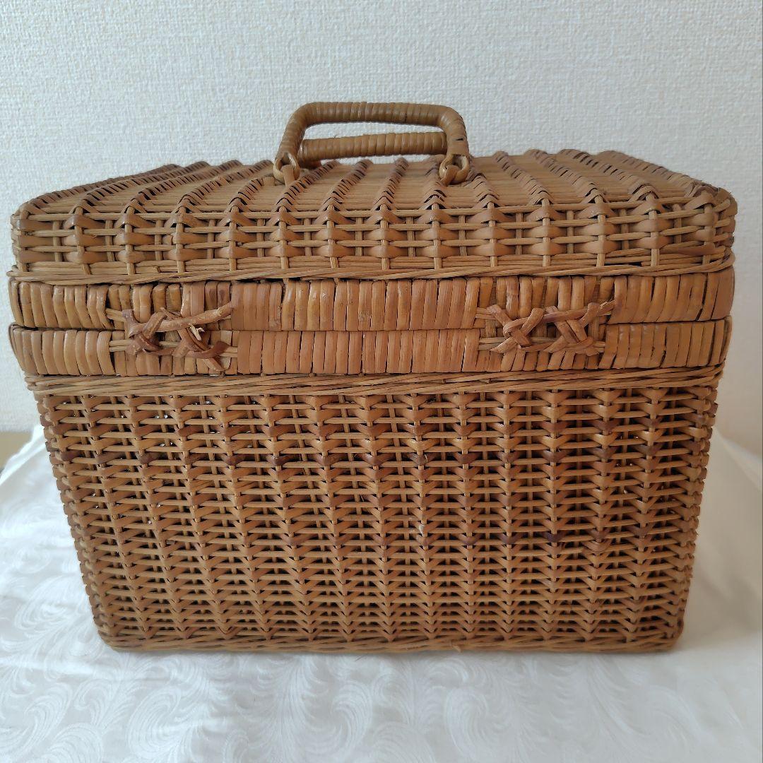 昭和レトロ 箱型 バスケット カゴ ラタン 藤 ヴィンテージ アンティーク