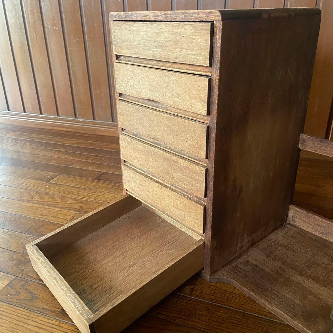 アンティーク　本立て付き小引き出し　古家具　花模様　昭和レトロ