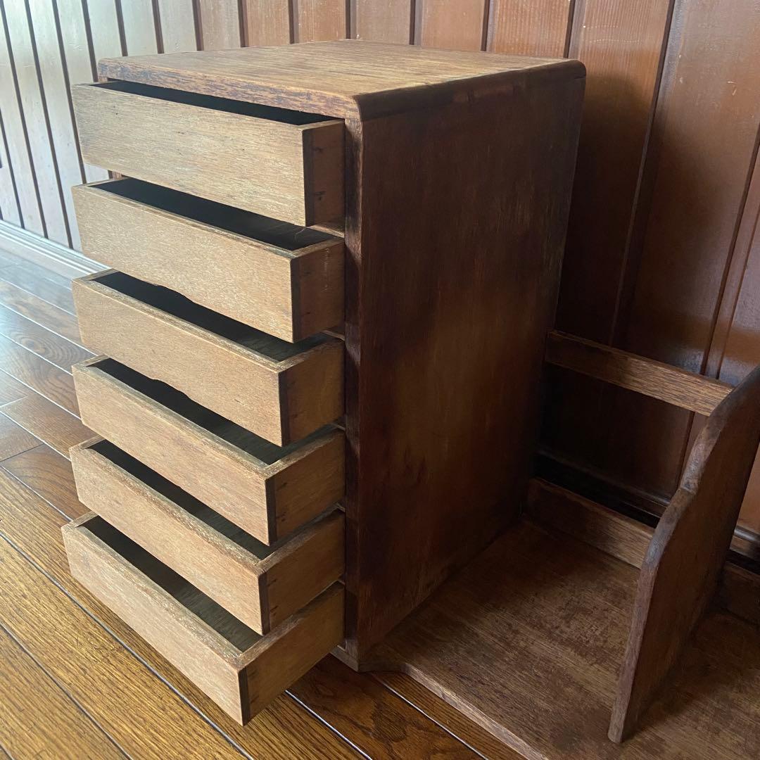 アンティーク　本立て付き小引き出し　古家具　花模様　昭和レトロ