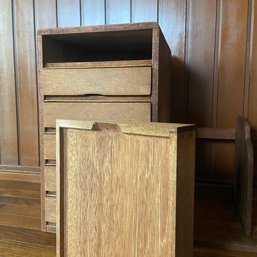 アンティーク　本立て付き小引き出し　古家具　花模様　昭和レトロ