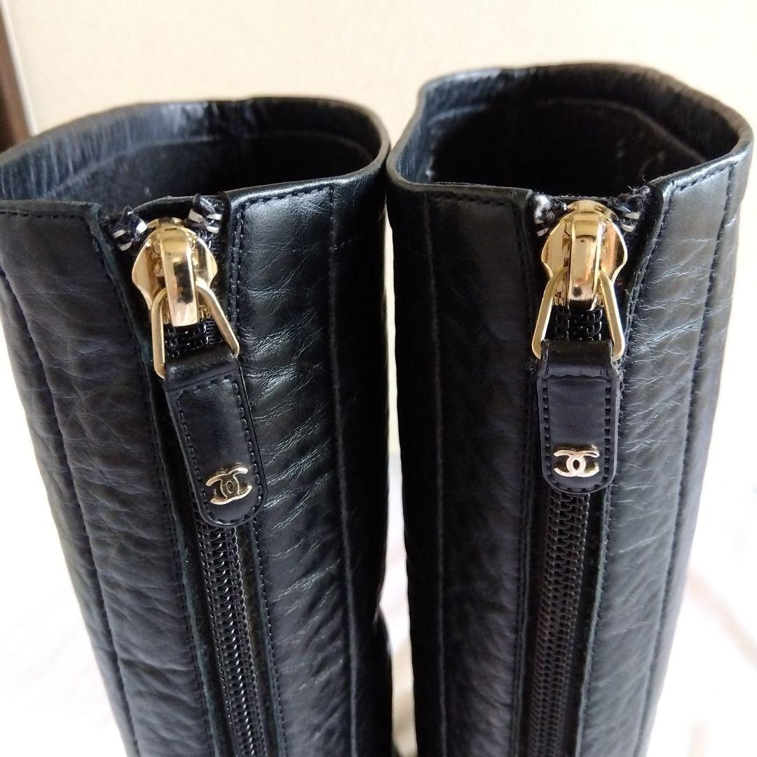 CHANEL 乗馬ブーツ 黒 39C 軽量 本革　箱　保存袋　大丸