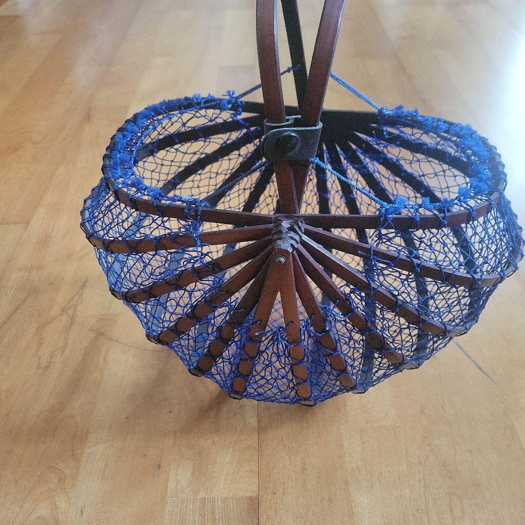 竹網　折り畳みかごバッグ　竹籠バッグ　竹網バッグ　ヴィンテージ　竹　網
