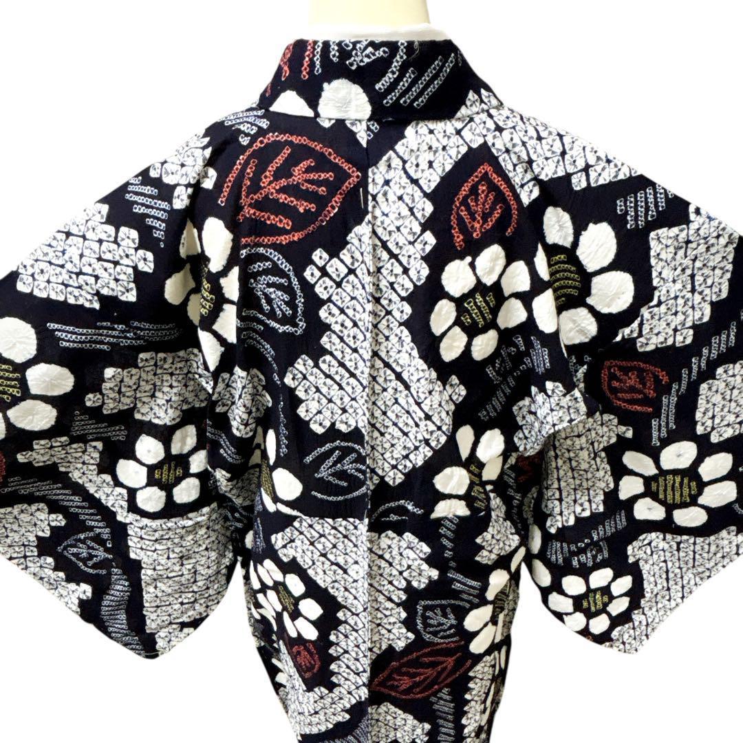 A61有松鳴海絞り 高級浴衣 綿　手縫い仕立て　仕付け糸　美品