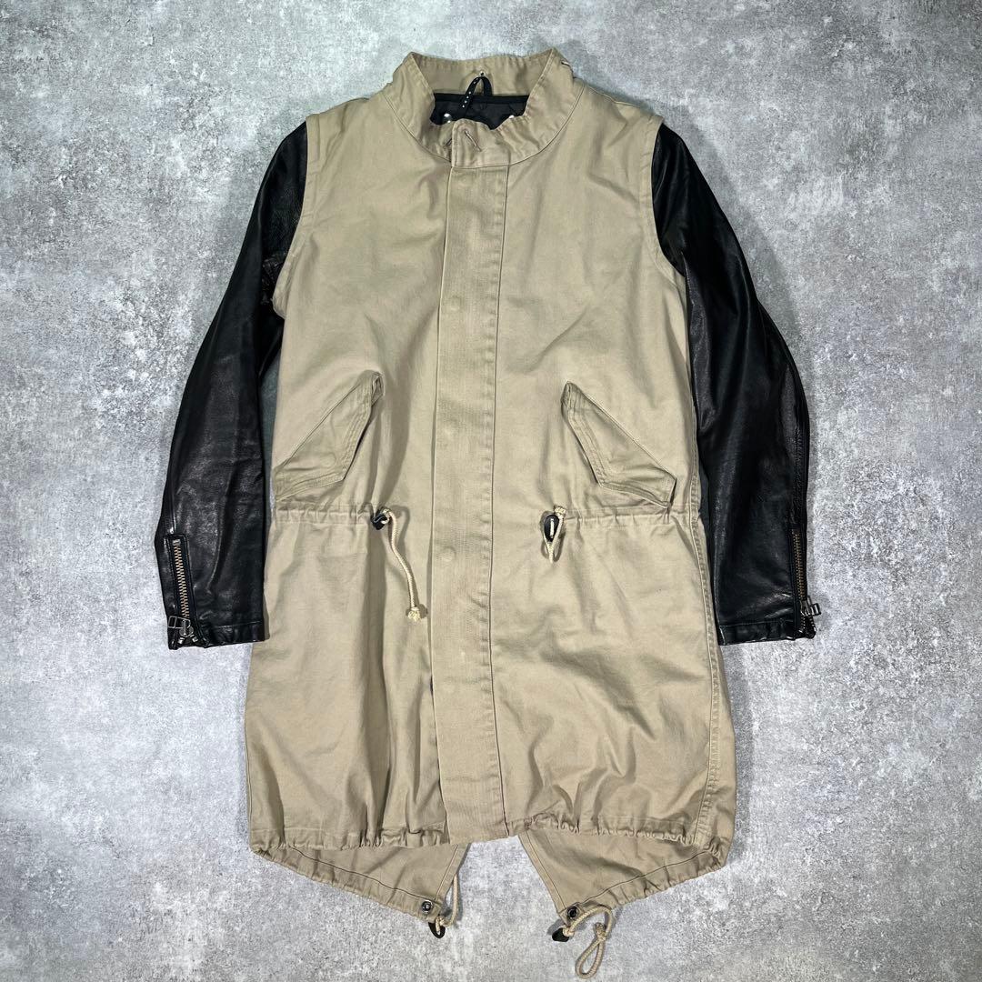 ▼クリスチャンダダ　モッズコート　レザー切替　M ライナー　ファー　Y2K 日本