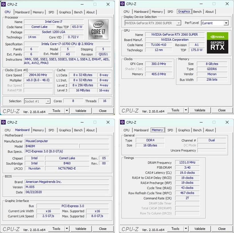 ゲーミングPC/Core i7 10700/RTX2060S/メモリ16GB