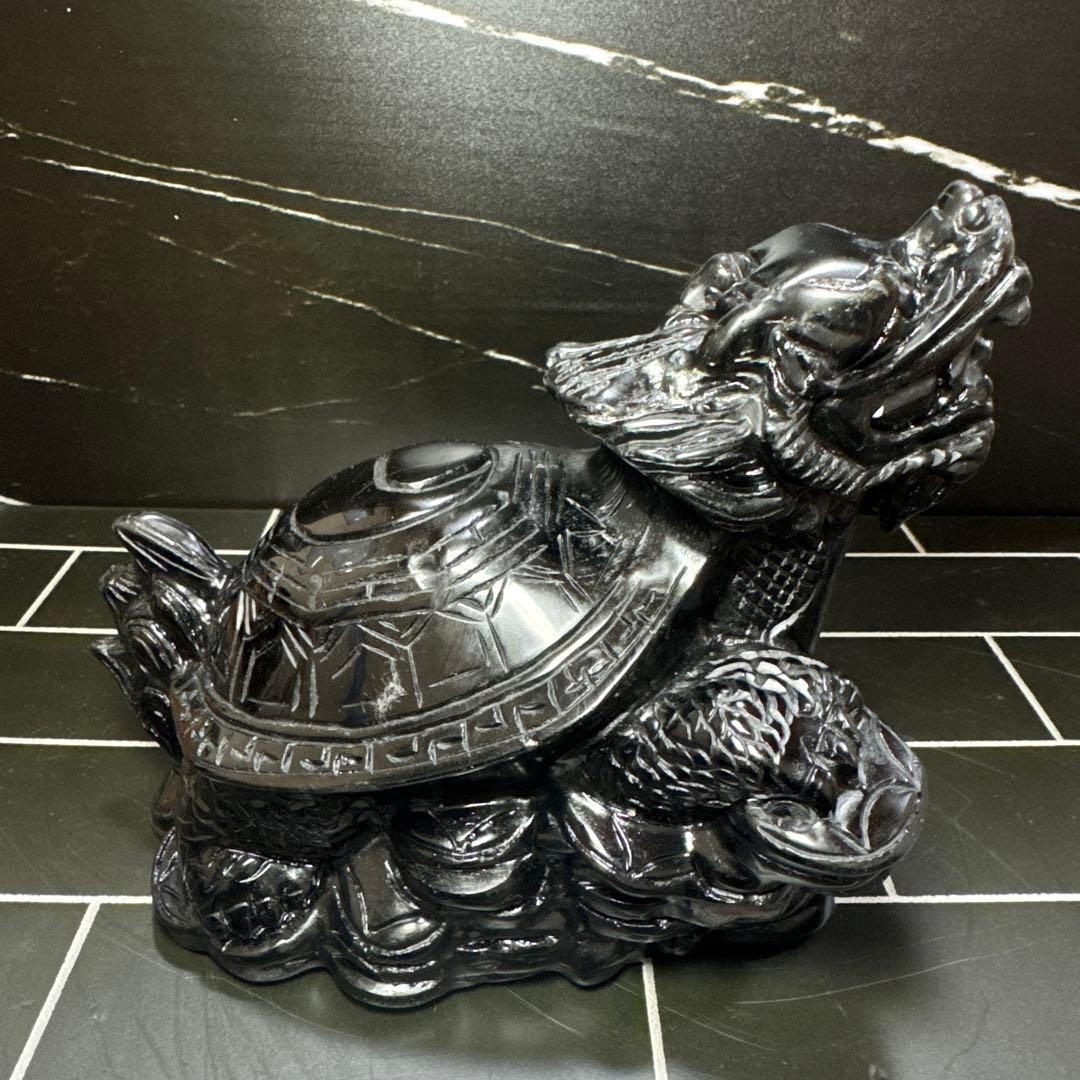 【大型】魔除け　龍亀（ロングイ）　重量2.3kg 黒曜石（オブシディアン）