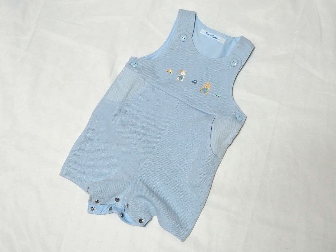 ファミリア サロペット ロンパース オーバーオール ベージュ ブルー 70