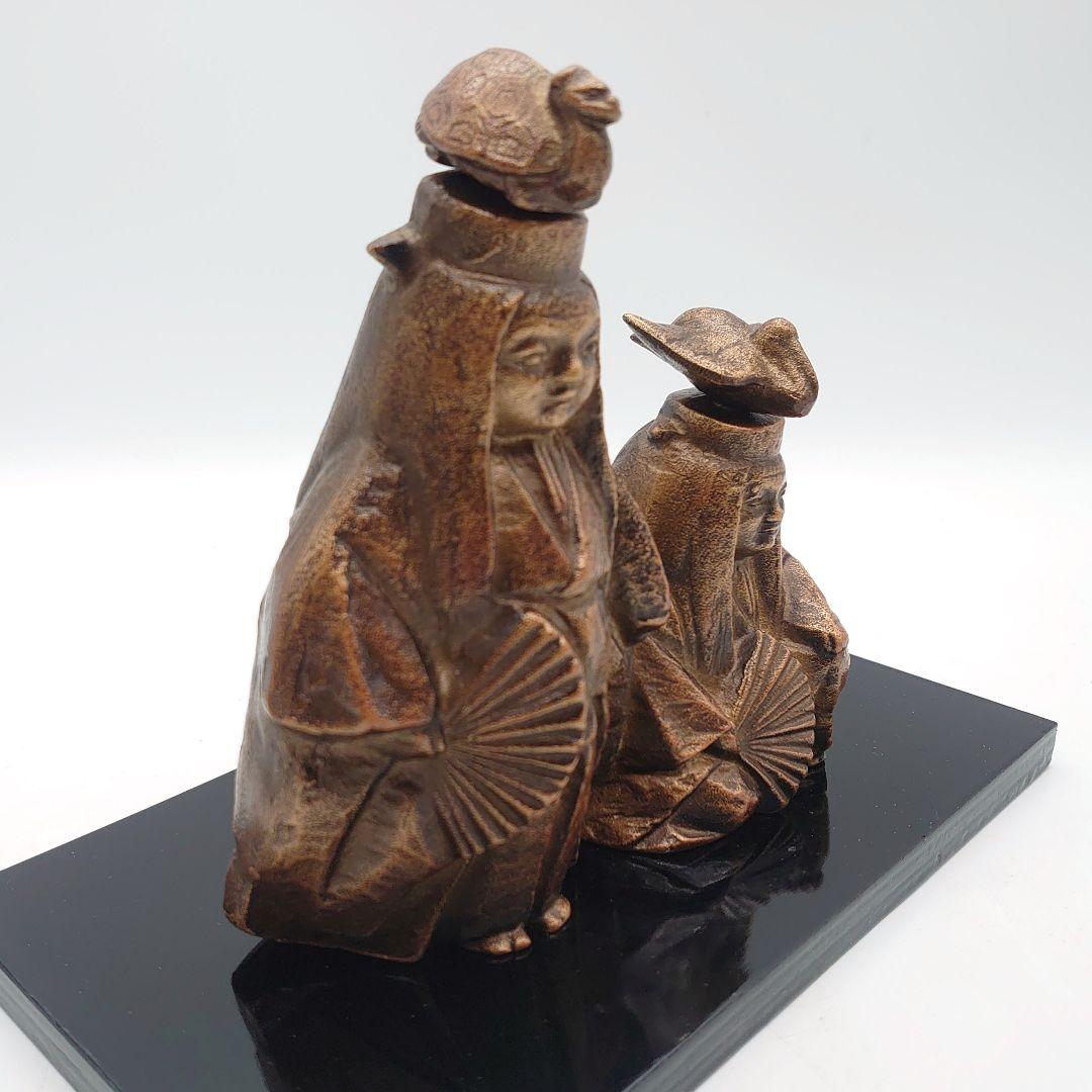 紺谷英儀 英公 鶴亀 鋳銅 置物 共箱付き