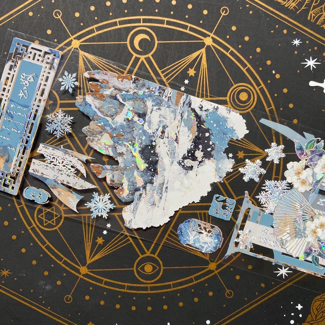 【9252】海外　マステ　中古巻　貝殻光マスキングテープ　青い　自然風景　背景系