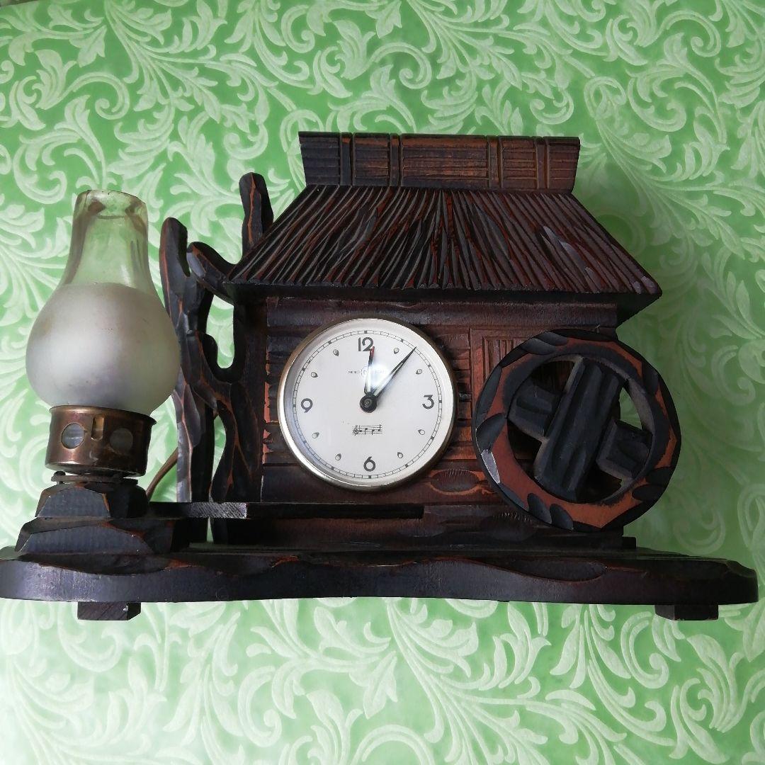 木製 水車小屋 時計 オルゴール ランプ アンティーク