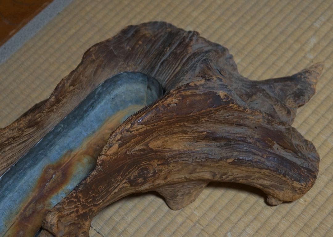 大型原木自然体水盤 花器 華道具 茶道具 茶室飾 床飾りオブジェ 最大幅83cm