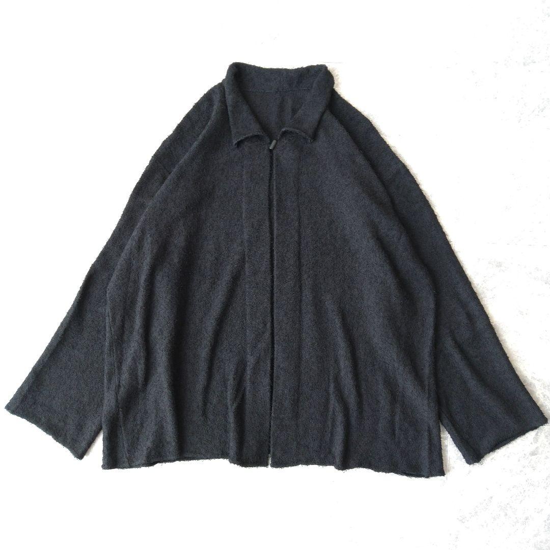 030 ヨーガンレール シルク コットン ツイード ニット カーディガン 黒