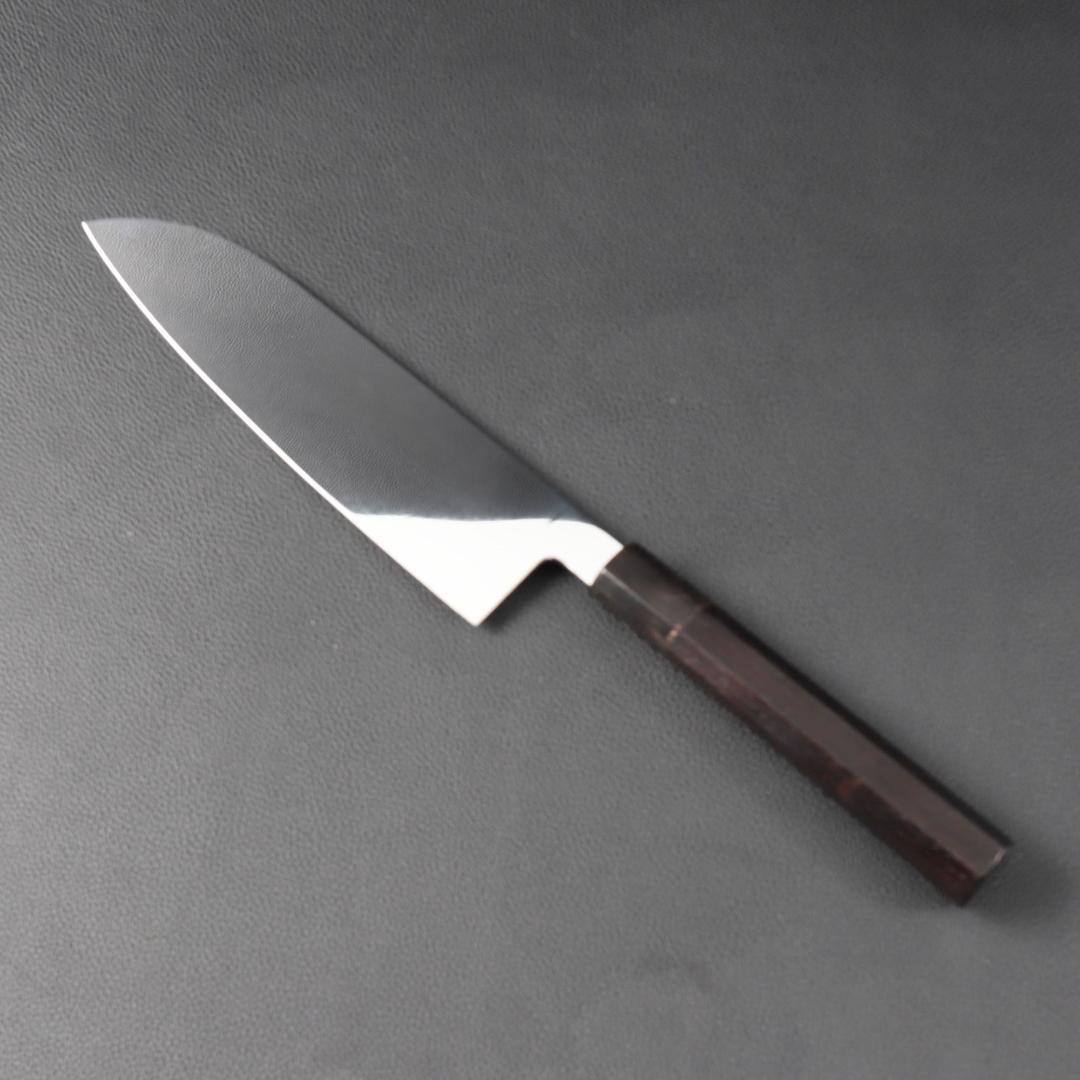 10891 三徳包丁 7寸 鏡面仕上げ 家庭用 業務用 両刃 黒檀黒水牛角八角柄