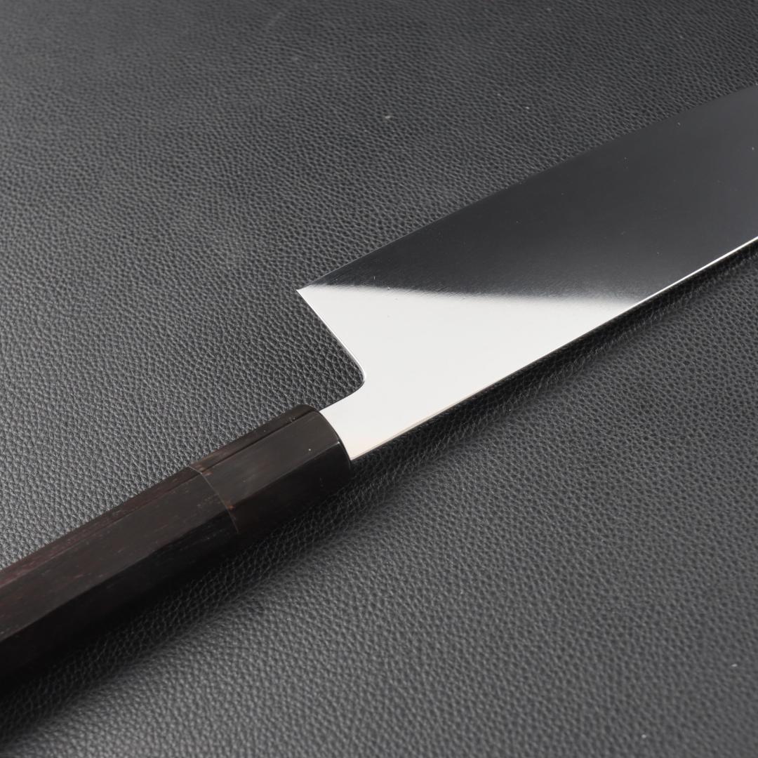 10891 三徳包丁 7寸 鏡面仕上げ 家庭用 業務用 両刃 黒檀黒水牛角八角柄