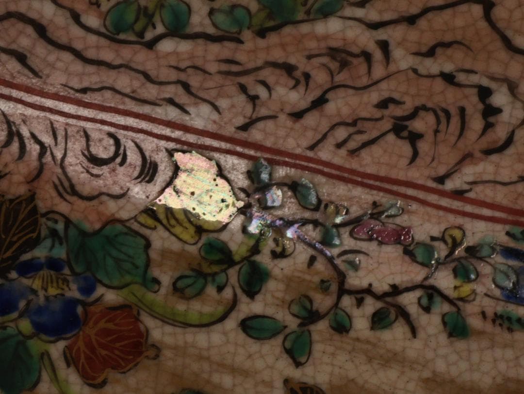 BK439　古九谷青手庄三造乃図　飾皿　二重角福　共箱　大皿　直径58㎝