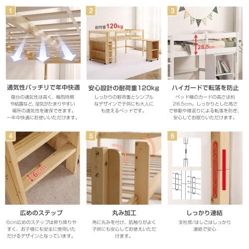 【10cm厚さマットレス付き】システムベッド ロフトベッド 木製 シングル ベッ