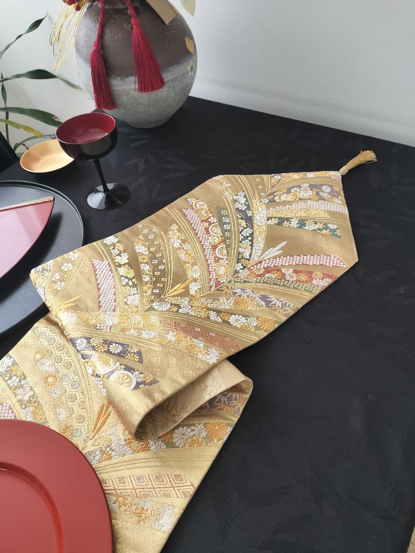 A902逸品‼️全通帯‼️泥金‼️テーブルランナー2m8cm