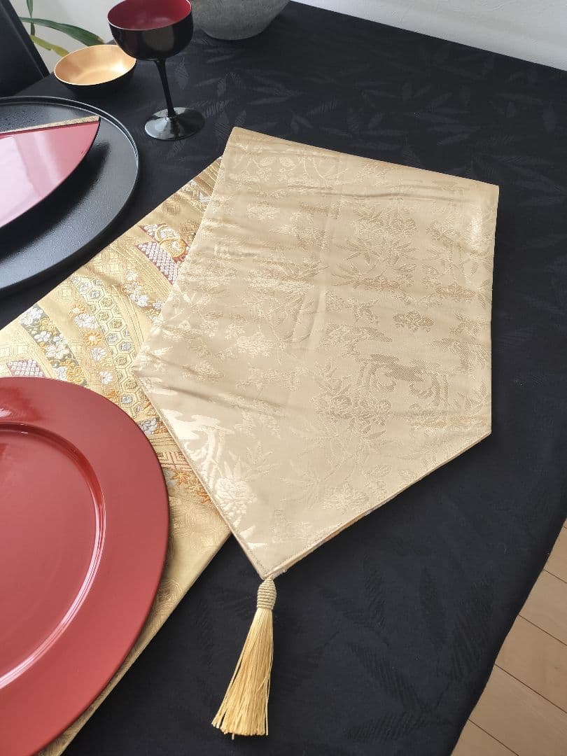 A902逸品‼️全通帯‼️泥金‼️テーブルランナー2m8cm