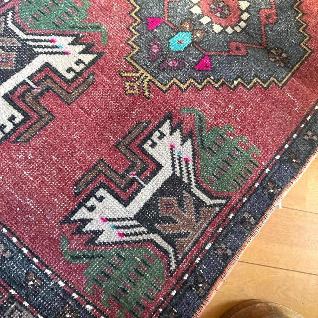 48×102 深みある赤茶色×グレイ　メダリオン　トルコヴィンテージラグ