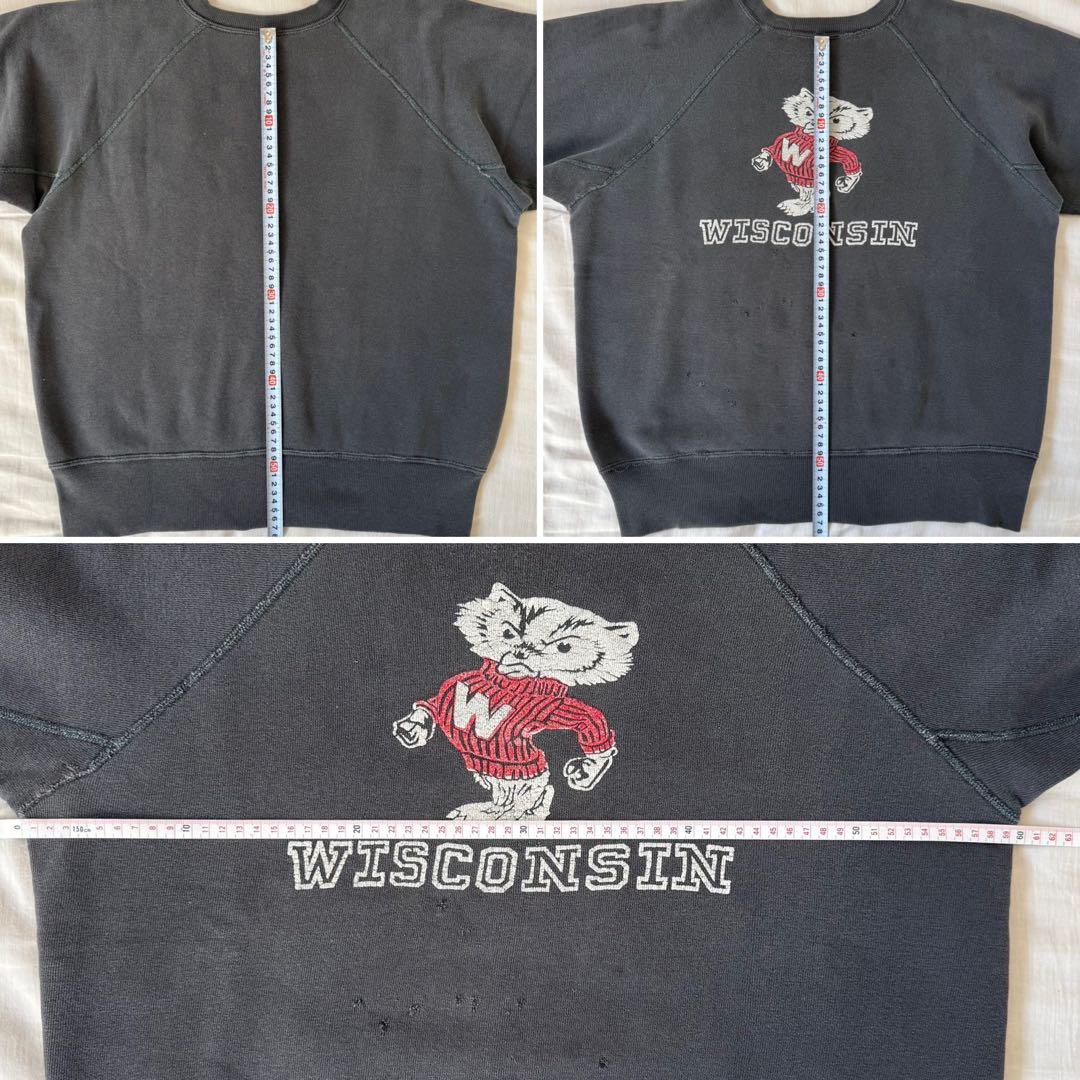 60s Wisconsin ヴィンテージスウェット ブラック カラーフロッキー