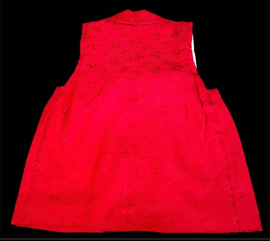 □七五三　正絹女児用被布コート　紗綾形模様　可愛い花柄　赤