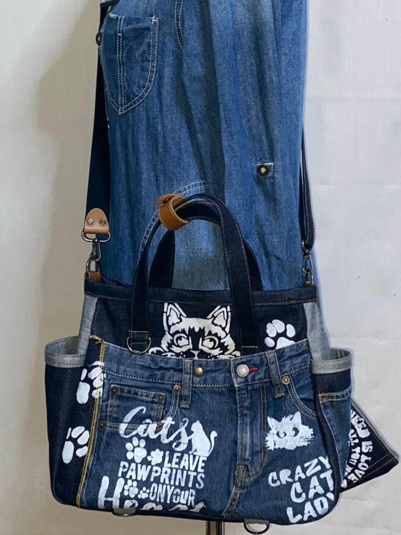 セール☆岡山デニム☆ダメージデニム☆☆トラネコ☆リュック対応☆4wayバッグ