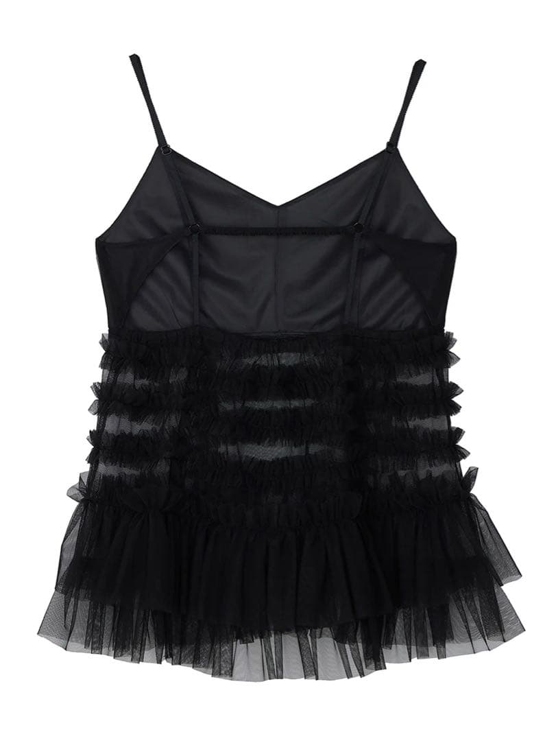 アメリヴィンテージ　BLACK TULLE RAFFLE CAMI TOP