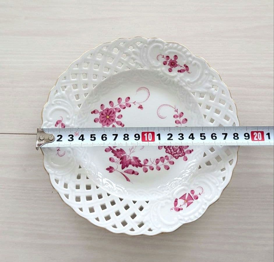 【マイセン】インドの華リッチピンク金彩透かしプレート18.5cm