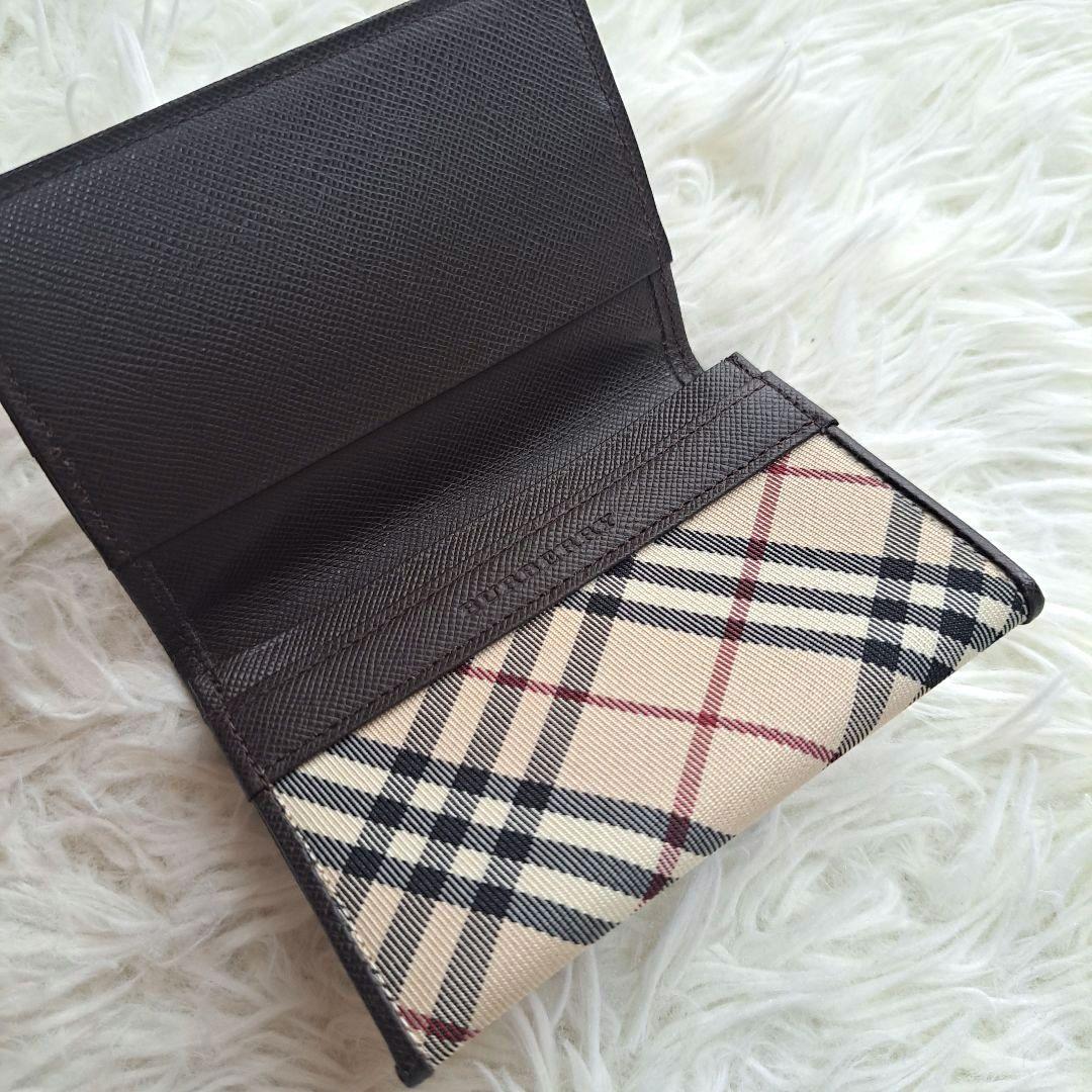【未使用級】【バーバリー】ノバチェック レザー キャンバス名刺入れ カードケース