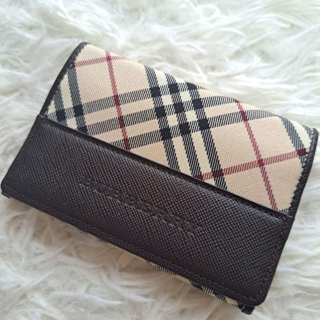 【未使用級】【バーバリー】ノバチェック レザー キャンバス名刺入れ カードケース