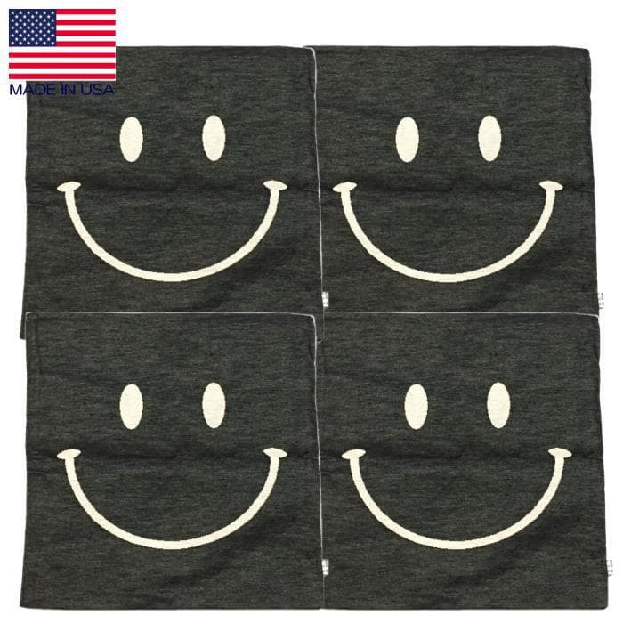 ４個　アメリカ製 Cross Canvas スマイル クッションカバー ブラック