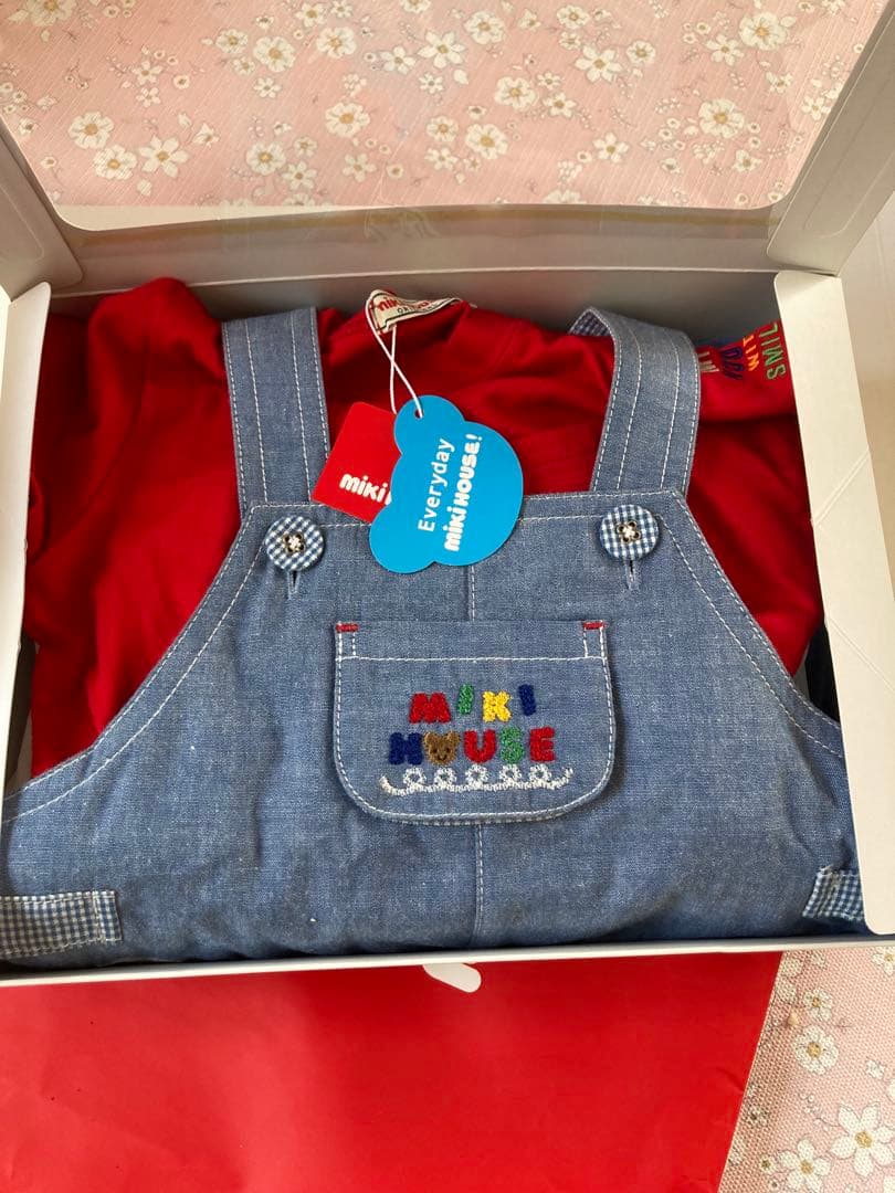 ミキハウス オーバーオール 80cm新品未使用　箱入り、袋付き