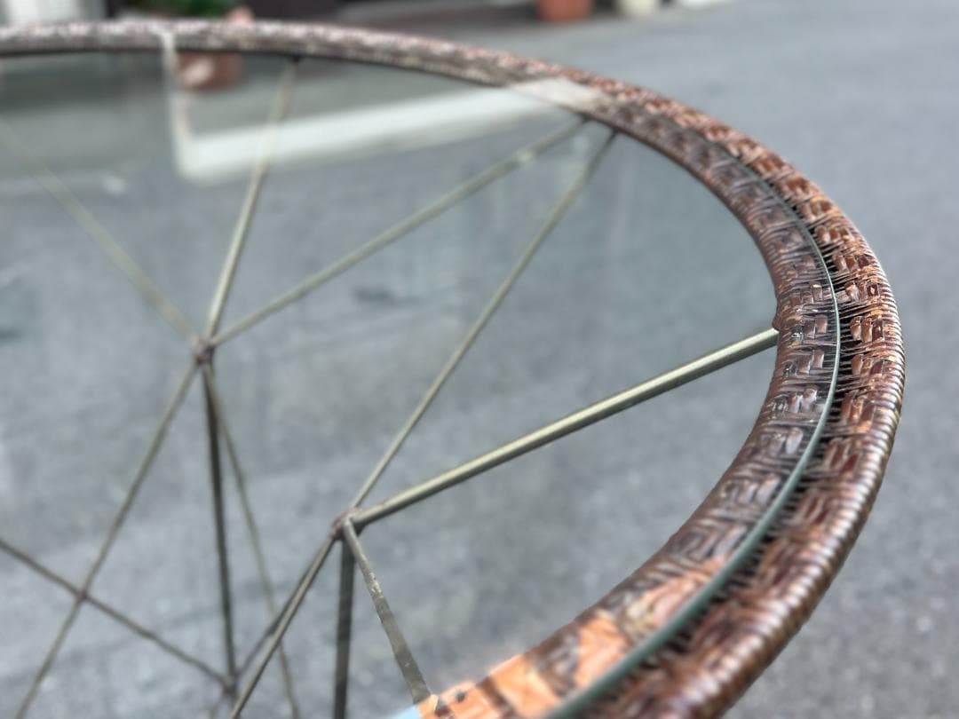 ヴィンテージ☆Yamakawa／ヤマカワラタン／ラウンドハイテーブル／ガラス天板