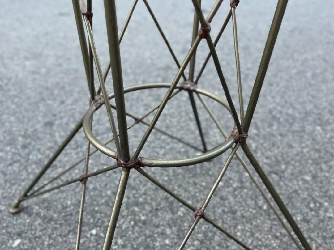 ヴィンテージ☆Yamakawa／ヤマカワラタン／ラウンドハイテーブル／ガラス天板