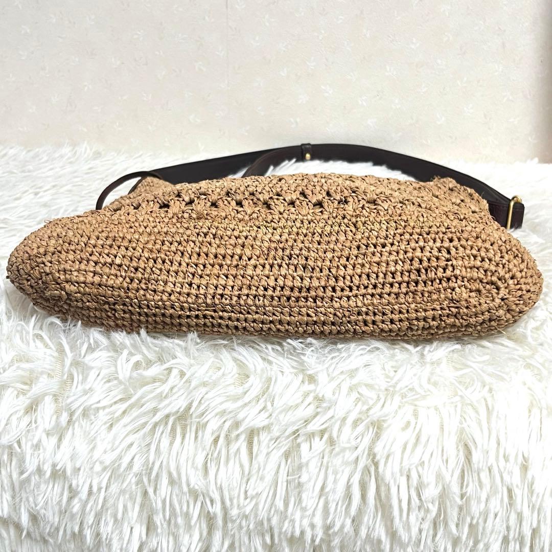 IBIZA かごバッグ ラフィア レザー　模様編み　ショルダーバッグ　2way
