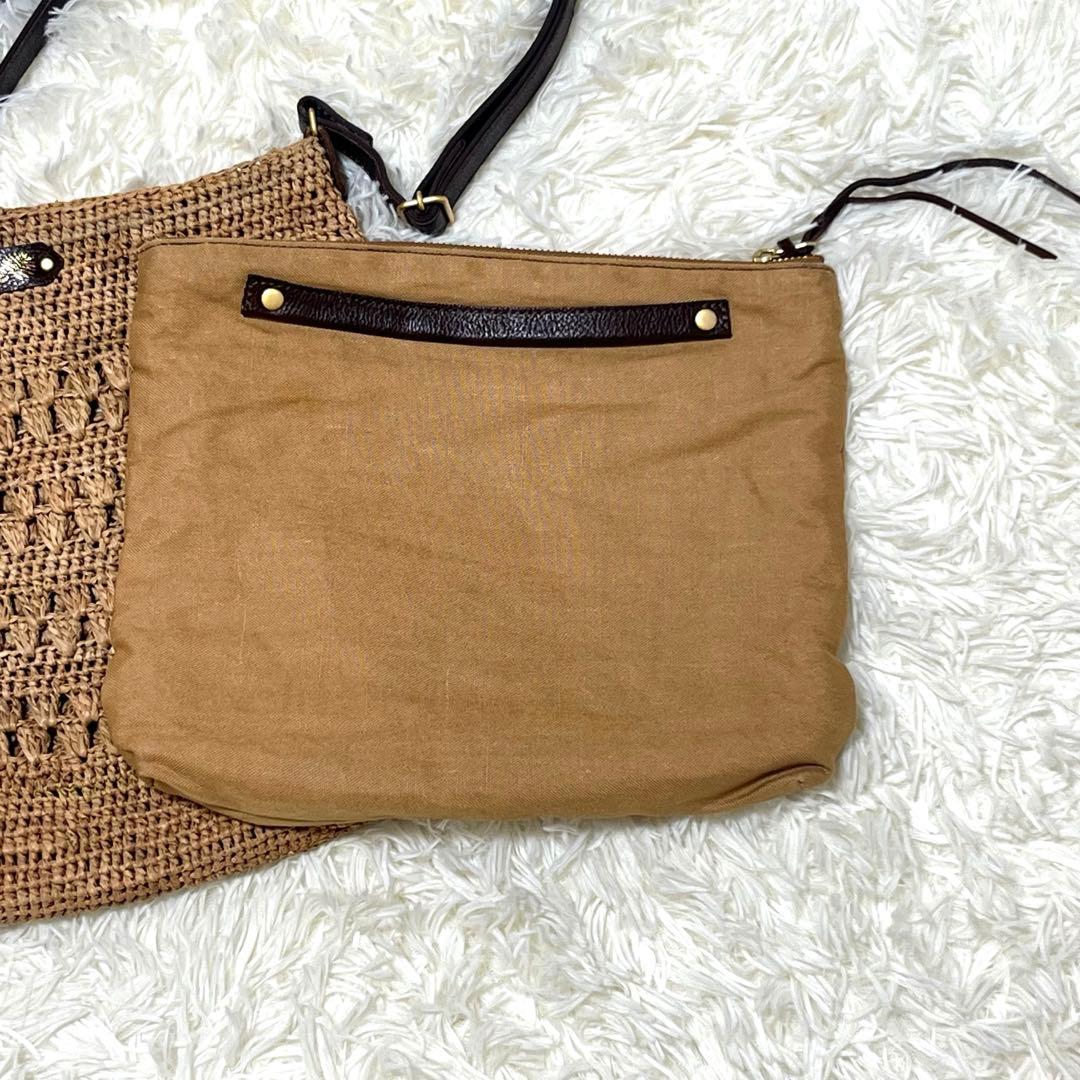 IBIZA かごバッグ ラフィア レザー　模様編み　ショルダーバッグ　2way