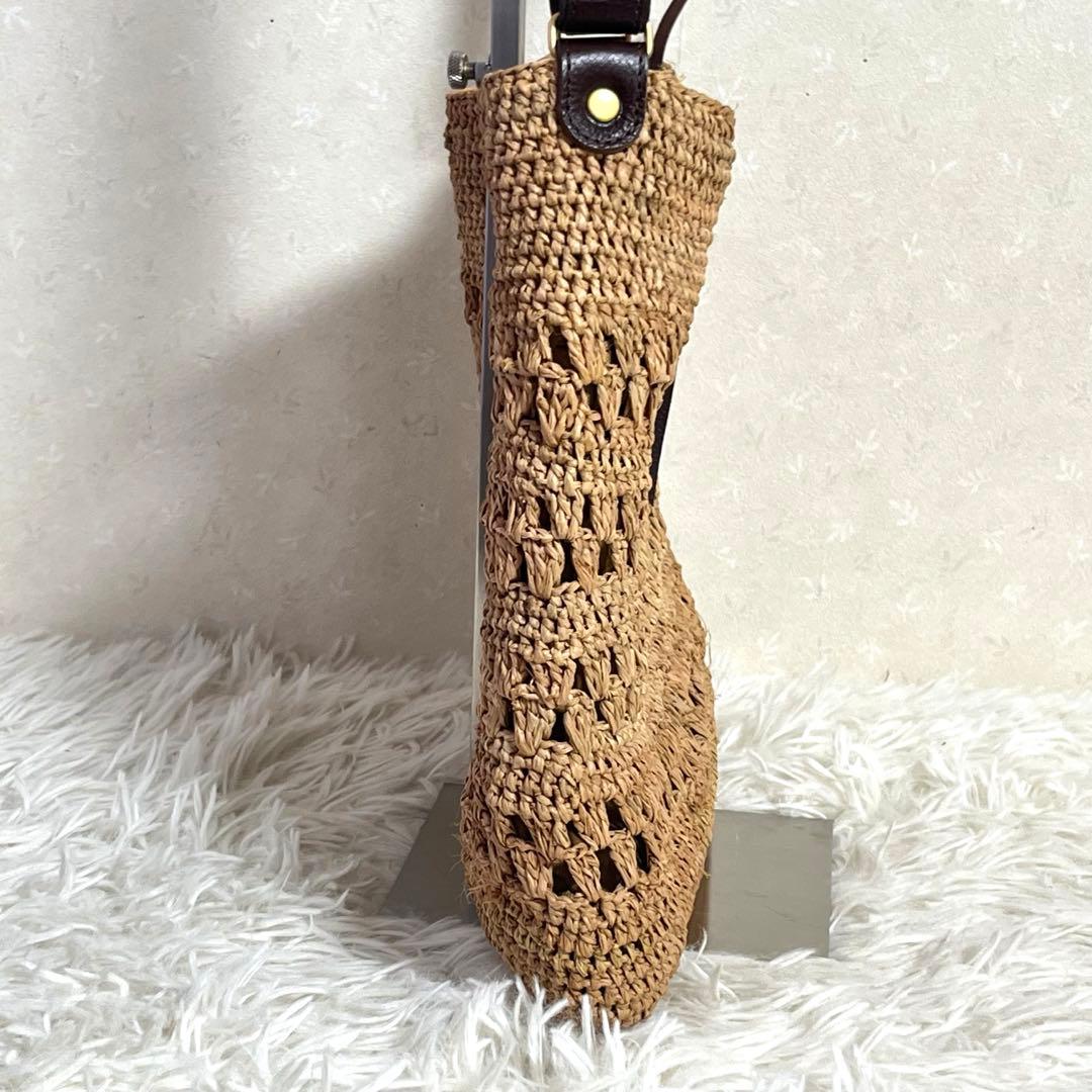 IBIZA かごバッグ ラフィア レザー　模様編み　ショルダーバッグ　2way