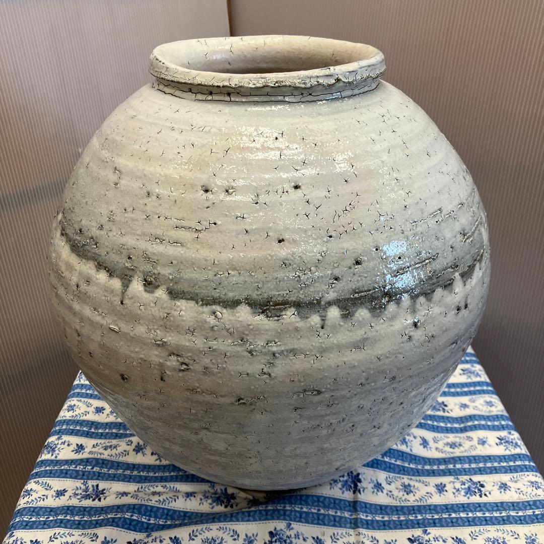 華道道具　花器　粉引壺　伊藤雄志　造　共箱　栞　S85KT