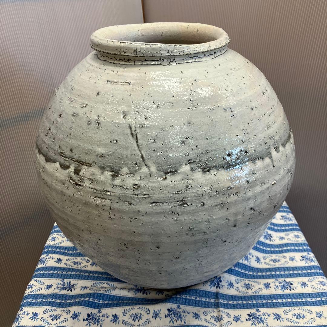 華道道具　花器　粉引壺　伊藤雄志　造　共箱　栞　S85KT