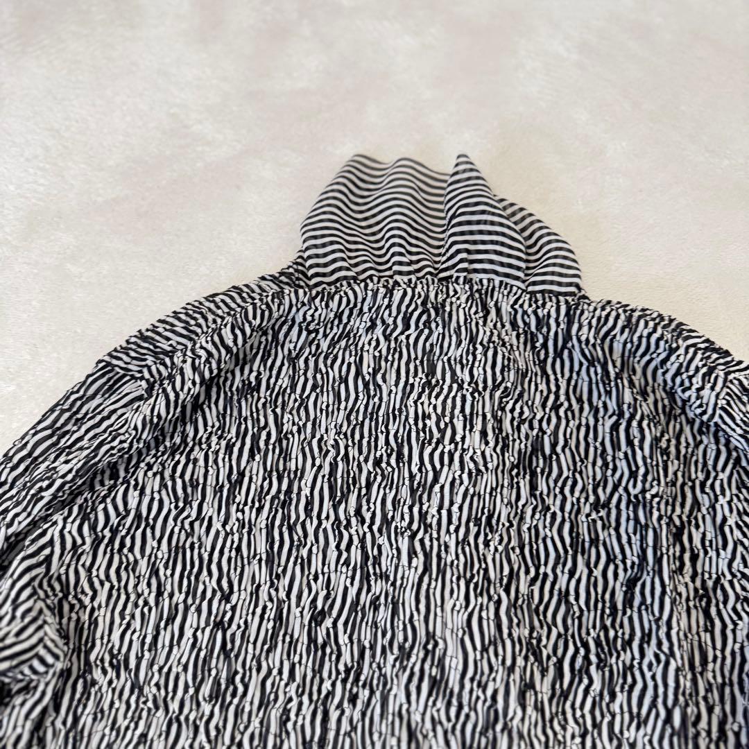 ISSEY MIYAKE プリーツ　ブラウス　変形　白　黒　長袖　Mサイズ